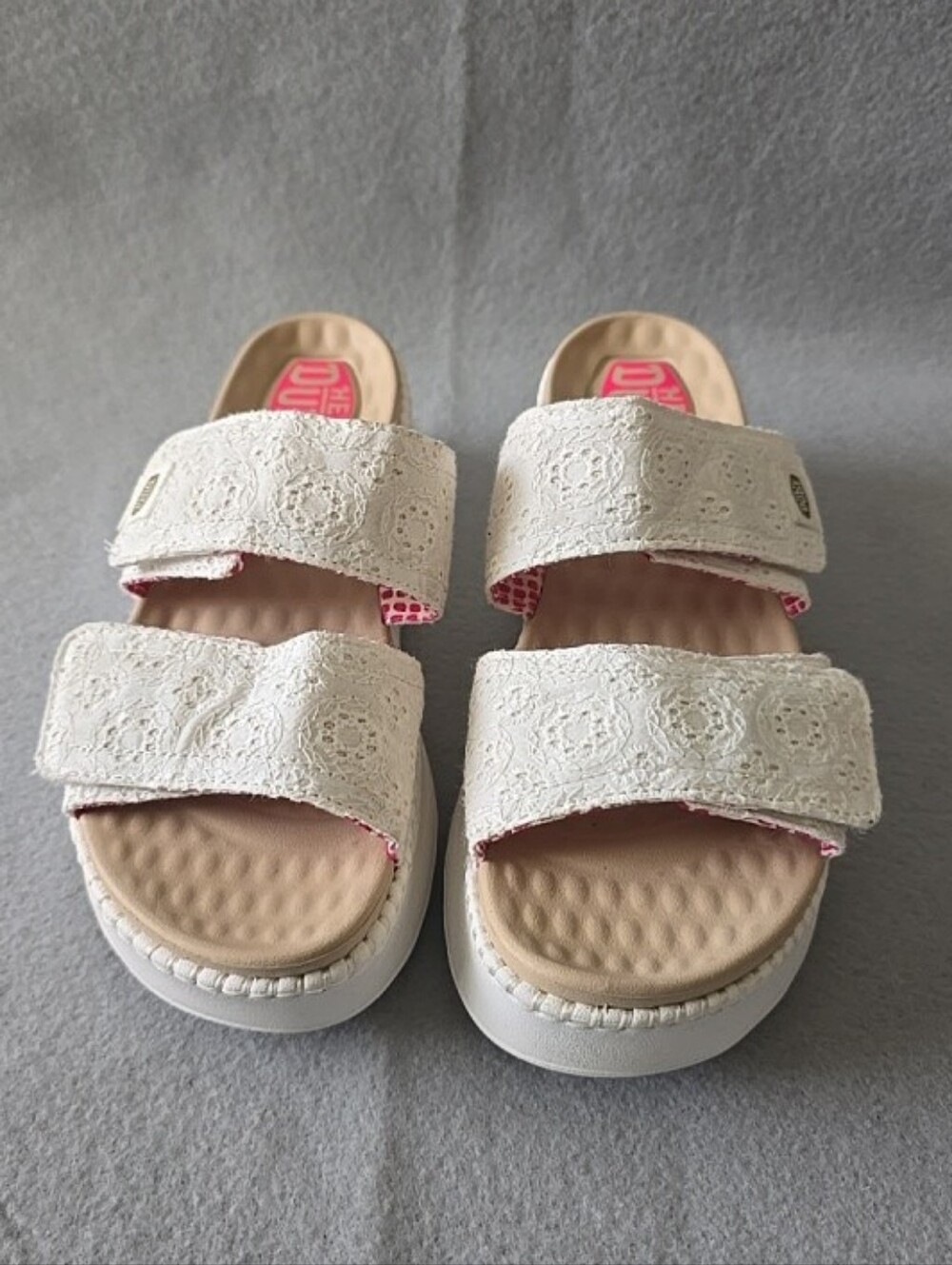 Delray Slide Eyelet Canvas Adjustable straps airy platform Sz 6 Beach Vacation